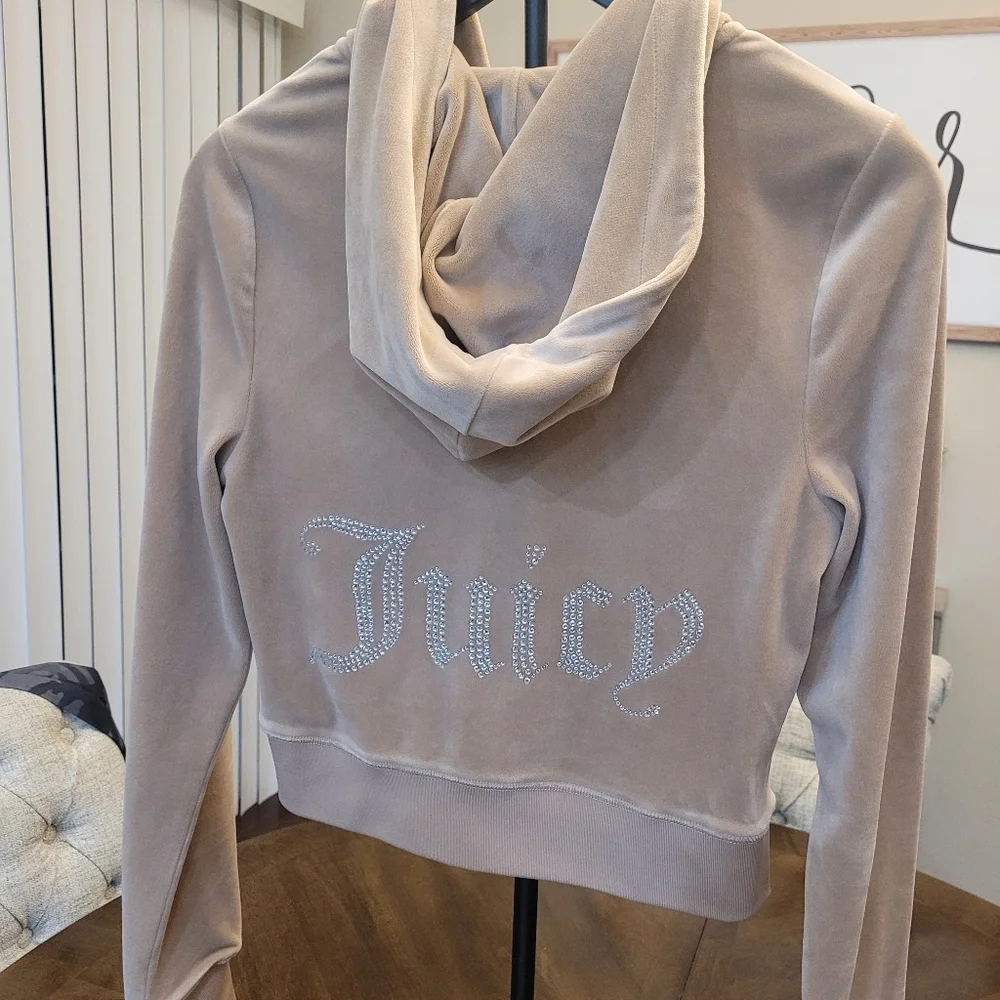 Juicy Couture Beige Velour Hoodie with Rhinestone Logo - Picture 6 of 6
